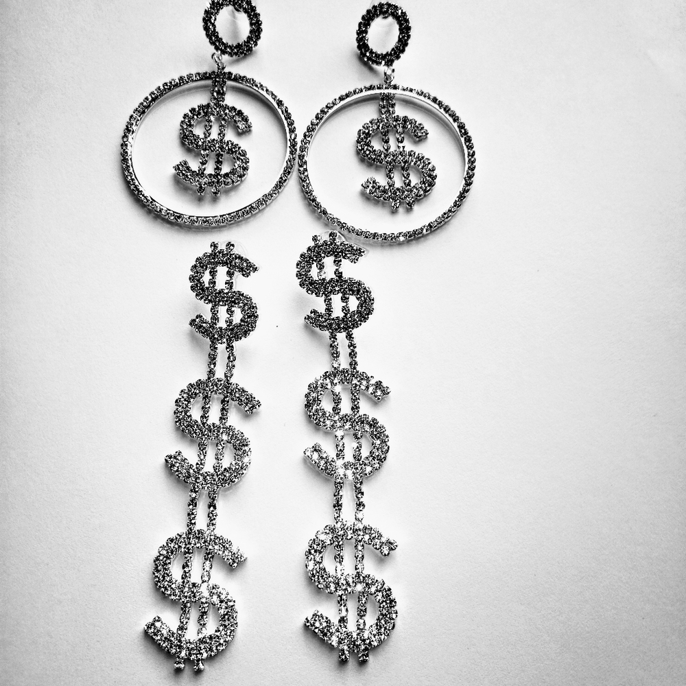 2 Pair - Stud Silver RS Dangle & DBL Hoop Earrings